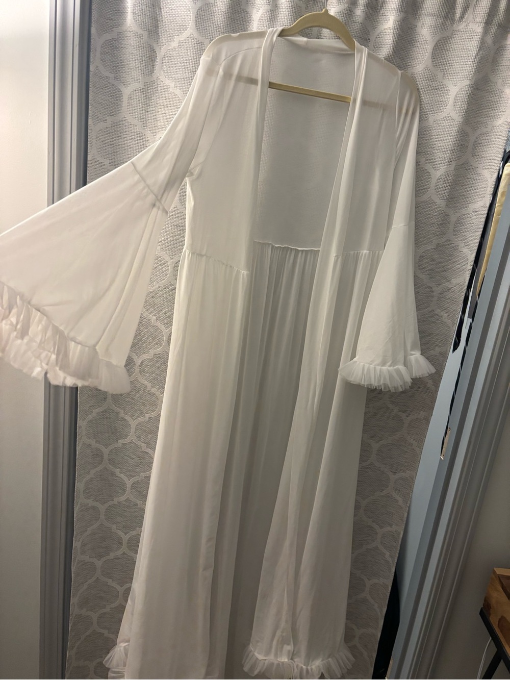 White Sheer Ruffled Long Robe - Picture 2 of 3